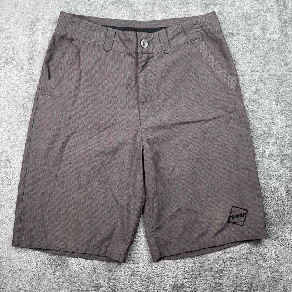 Y2K FMF Motorsports Shorts Mens 31 Striped Chino 11" Inseam Skate Red Gray